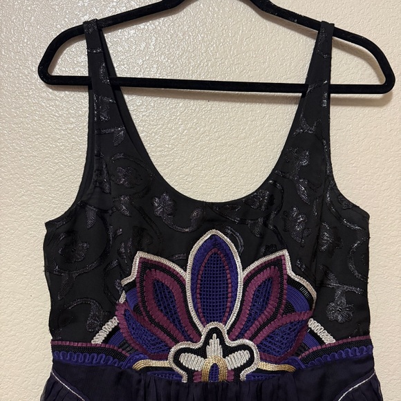 Free People Lotus Pond Purple Black Beaded Dress Sz L - Picture 3 of 12